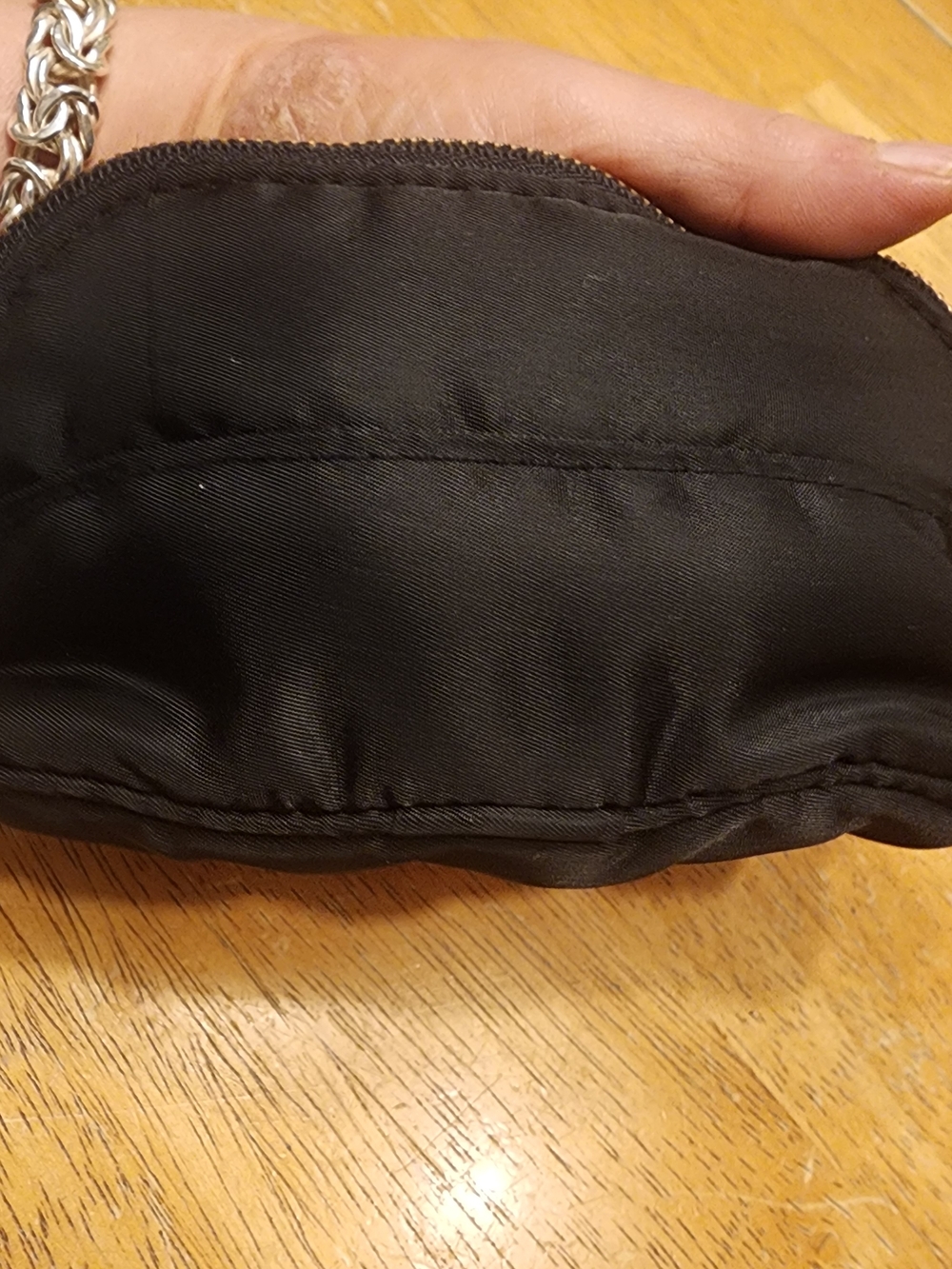 black nylon Celine cosmetic pouch featuring a gold-toned logo ring - Picture 5 of 9